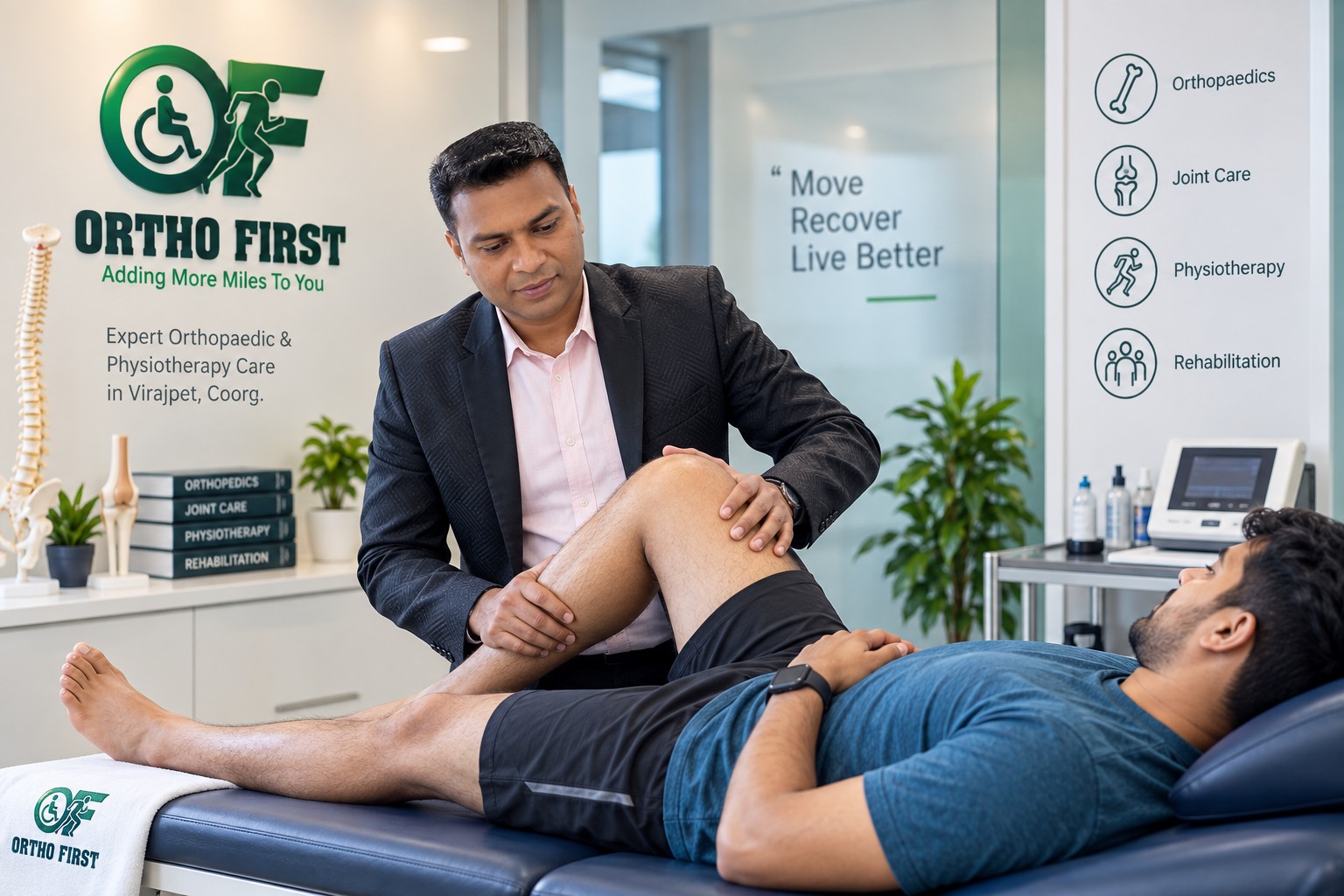 Dr. Poovaiah C.K. assessing a patient at Ortho First